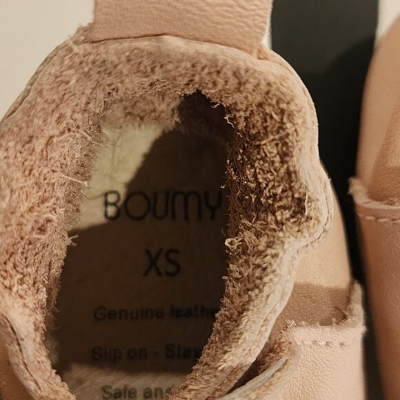 Boumy Pink Leather Baby Booties with Bunny Print - Size XS - Picture 2 of 3